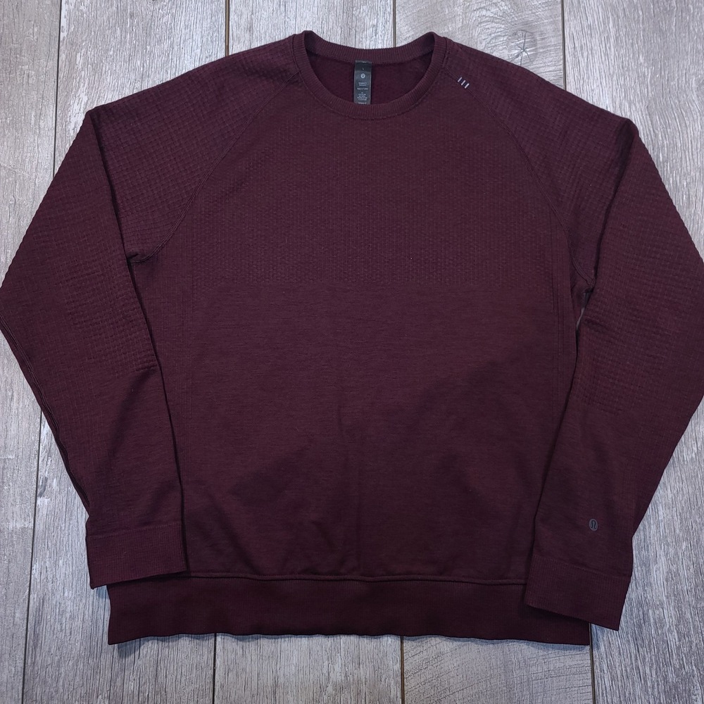 Lululemon Engineered Warmth Crew Men Large Burgundy Wool Blend Textured Sweater